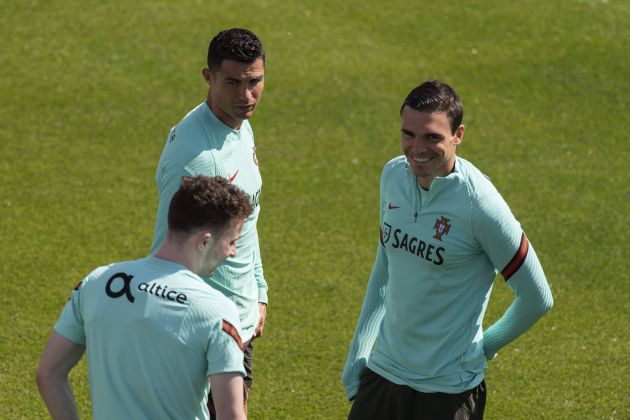 Joao Palhinha, Cristiano Ronaldo and Diogo Jota in Portugal training
