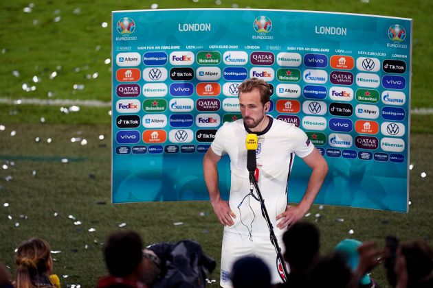 Harry Kane speaking to the media for England