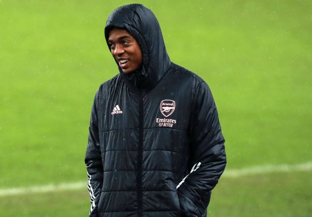 Joe Willock smiles as a substitute for Arsenal