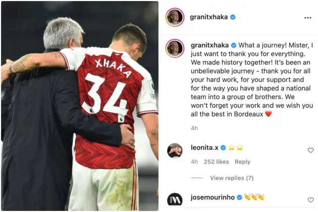 Mourinho comments on Granit Xhaka Instagram post