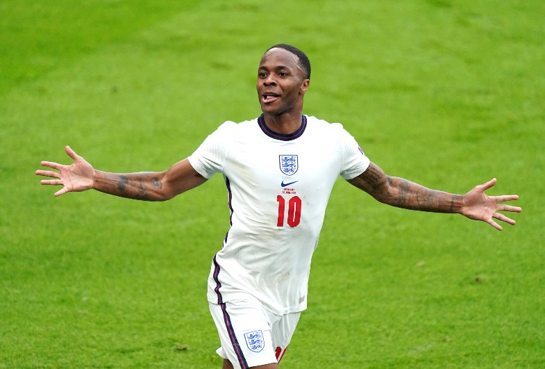 Raheem Sterling celebrates his goal against Germany at Euro 2020