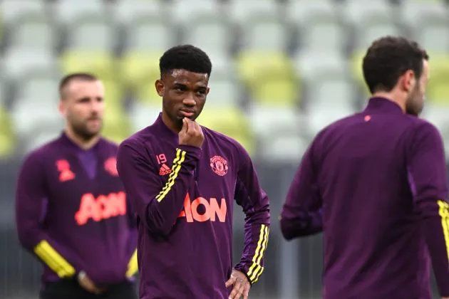 Amad Diallo Traore in pre-match training for Man United