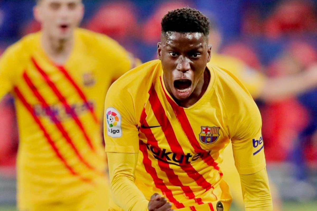 Arsenal target Ilaix Moriba celebrates a goal for Barcelona