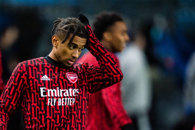 Reiss Nelson pre-match training for Arsenal