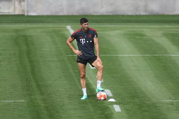 Robert Lewandowski stares out during Bayern Munich training