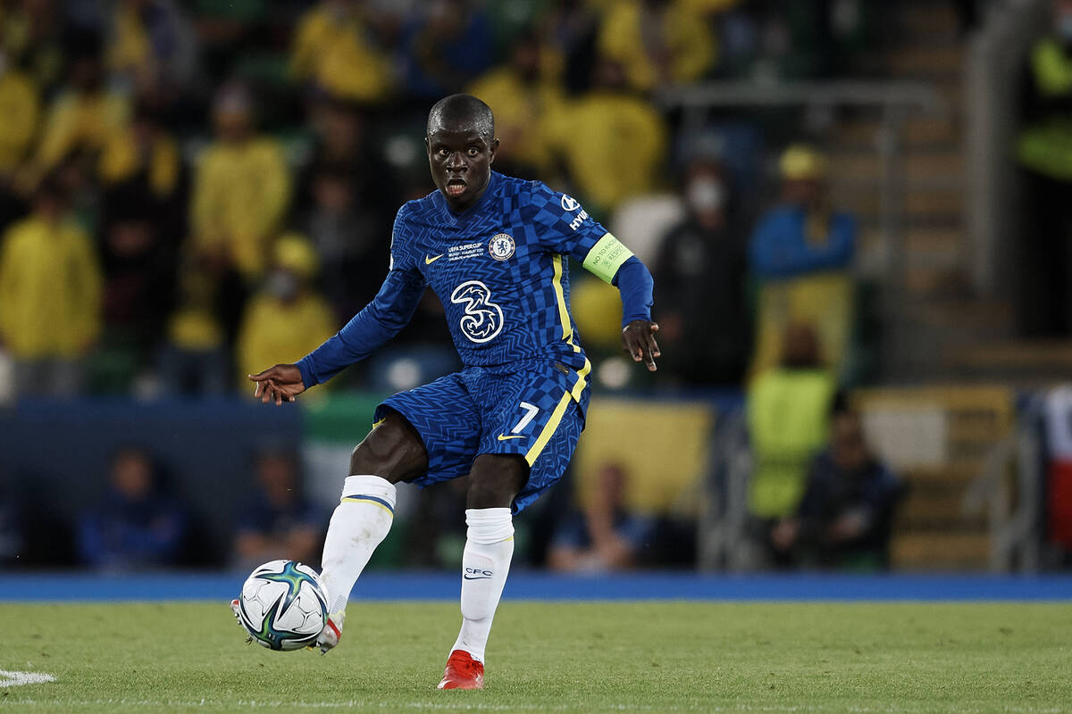 N'Golo Kante in action for Chelsea against Villarreal in the UEFA Super Cup