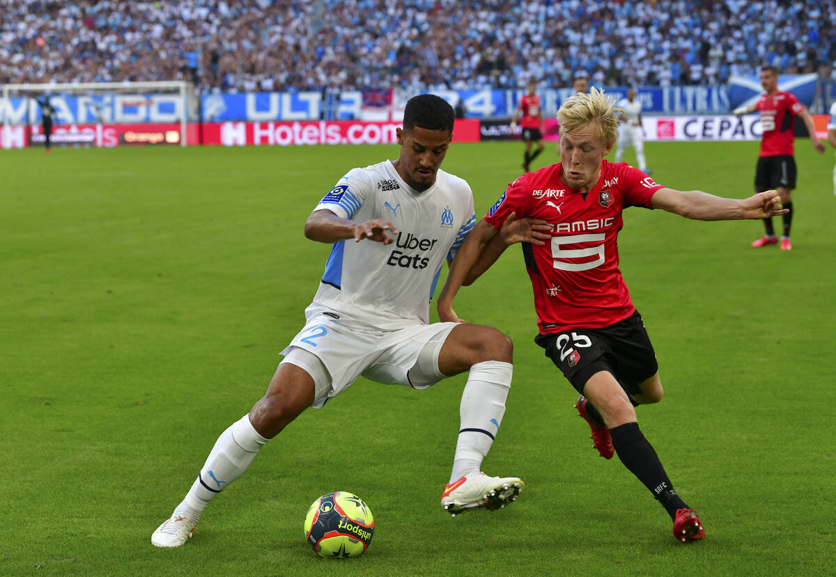 Arsenal loanee William Saliba in action for Marseille against Rennes