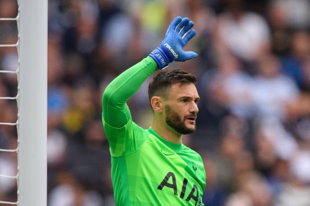 Hugo Lloris signals whilst in goal for Spurs