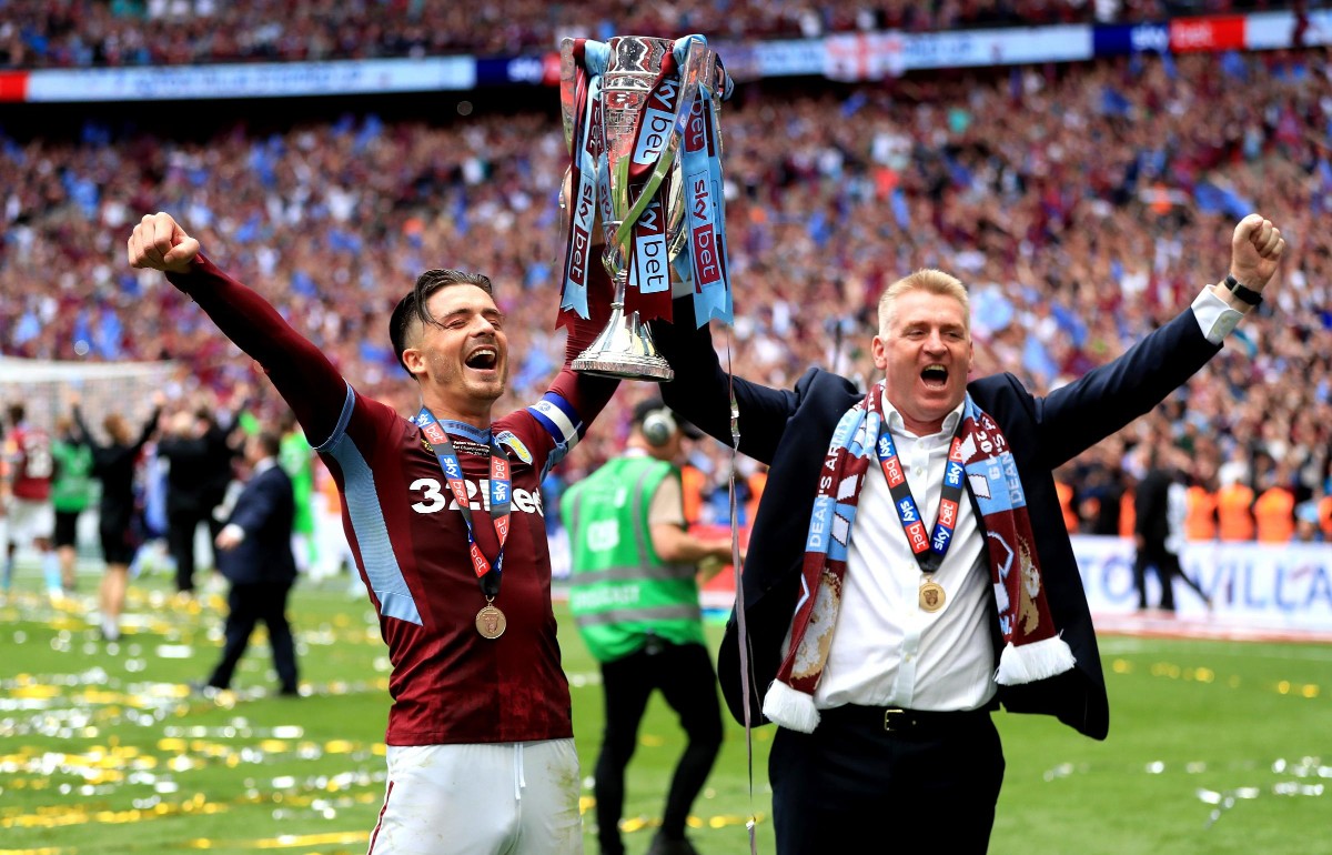 Dean smith e jack grealish foto de stock editorial. Imagem de liga