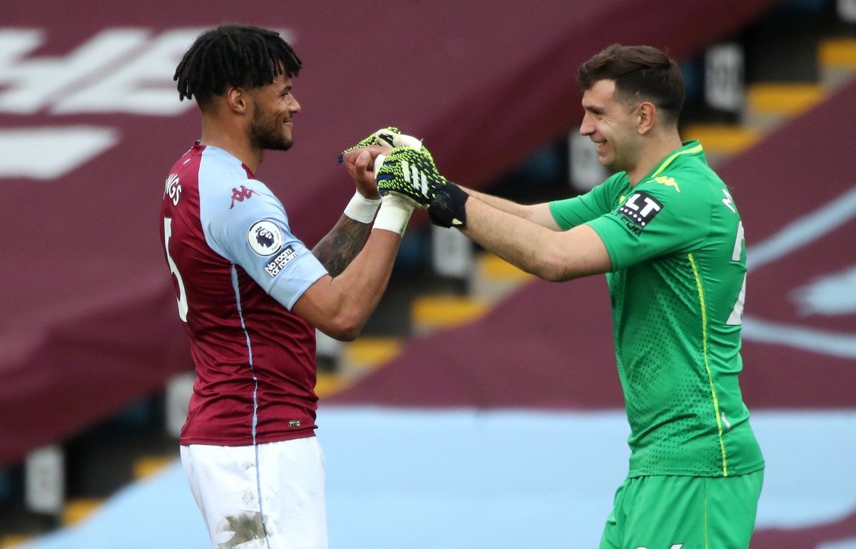 Tyrone Mings and Emilo Martinez celebrate