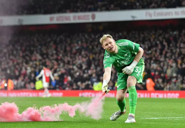Ramsdale throws flare during Arsenal vs Liverpool cup tie