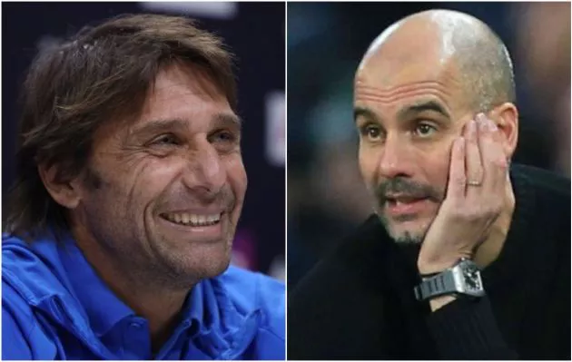Conte laughing at Guardiola