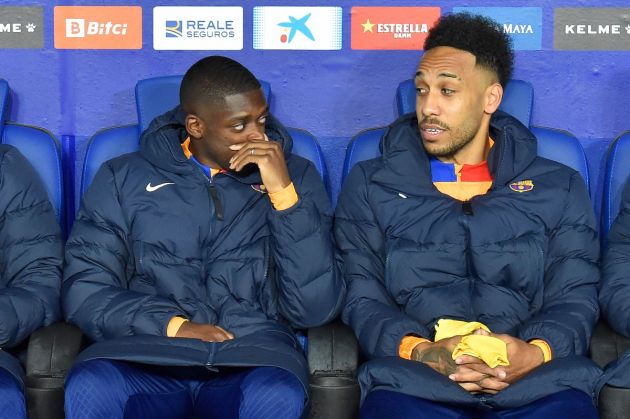 Dembele Aubameyang on Barcelona bench