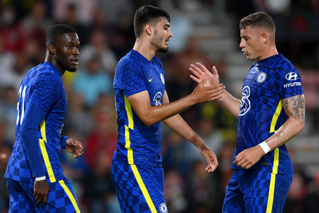 Chelsea striker Armando Broja in action for the Blues alongside teammates