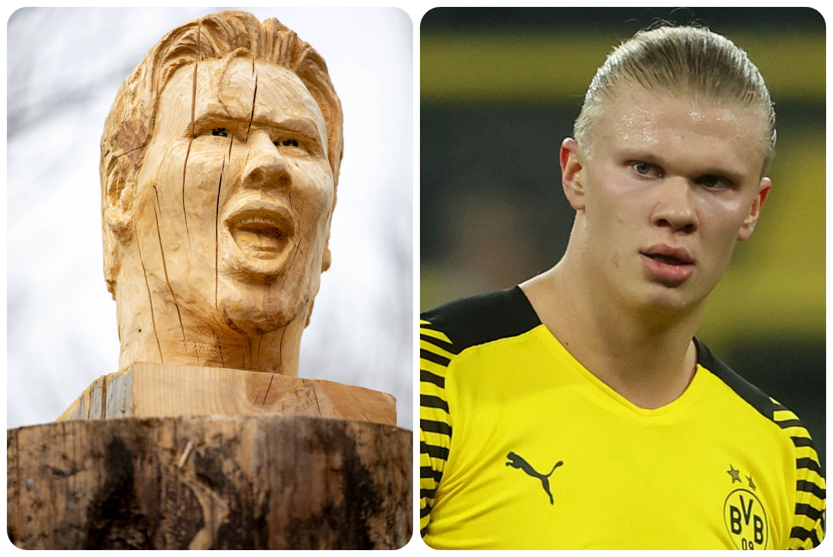 Strange wooden statue of Haaland is made near hometown