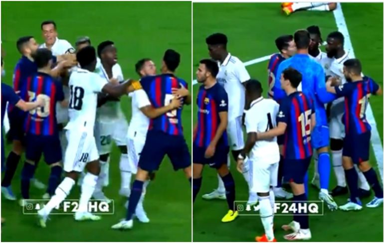 Barcelona and Real Madrid players clash in mass brawl during pre