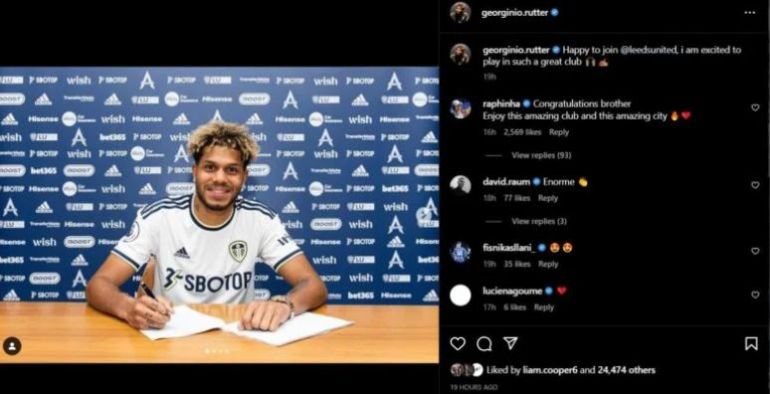 Former Leeds star congratulates Georginio Rutter on his move to Elland ...