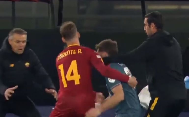 Video Roma Coach Sent Off In Europa League For Hitting Feyenoord Star 