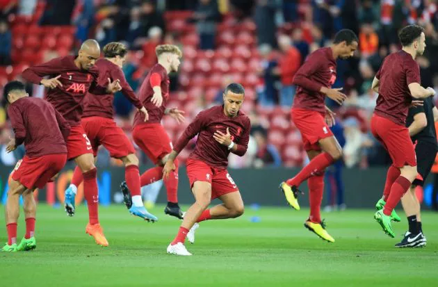 liverpool ajax warmup thiago alcantara