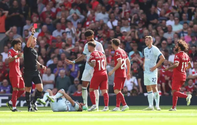 liverpool bournemouth mac allister red card