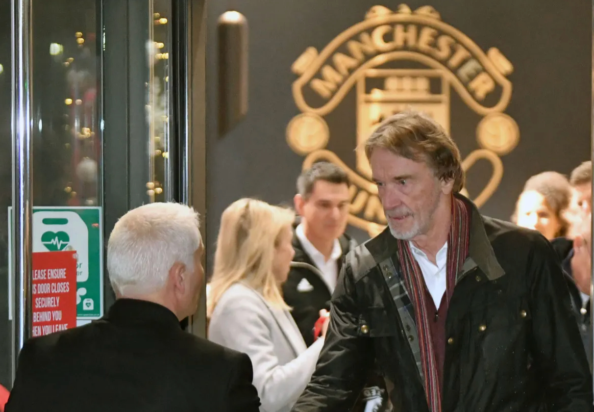 Sir Jim Ratcliffe is greeted by staff at Old Trafford
