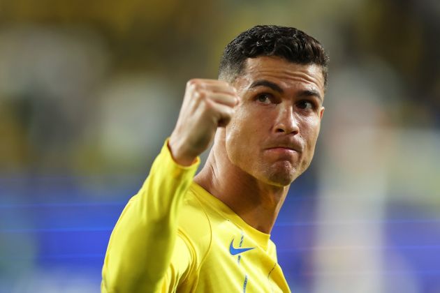 Cristiano Ronaldo pictured celebrating a goal for Al Nassr against Al Fayha