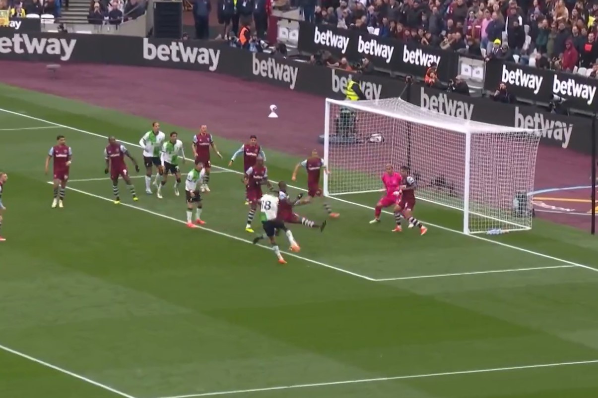 Video: Liverpool take lead as ball bounces off three West Ham players before going in