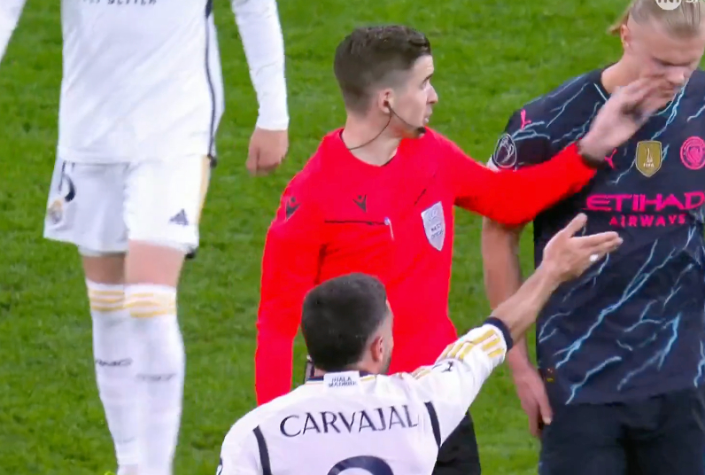 Video: Erling Haaland hit in the face by Real Madrid match referee