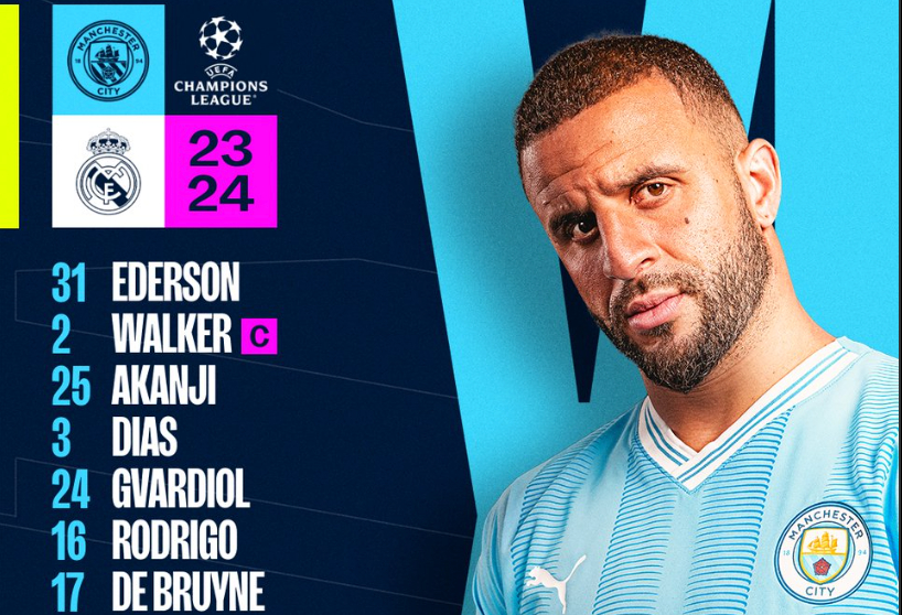 Man City team news: Kyle Walker captains the Champions League holders against strong Real Madrid XI