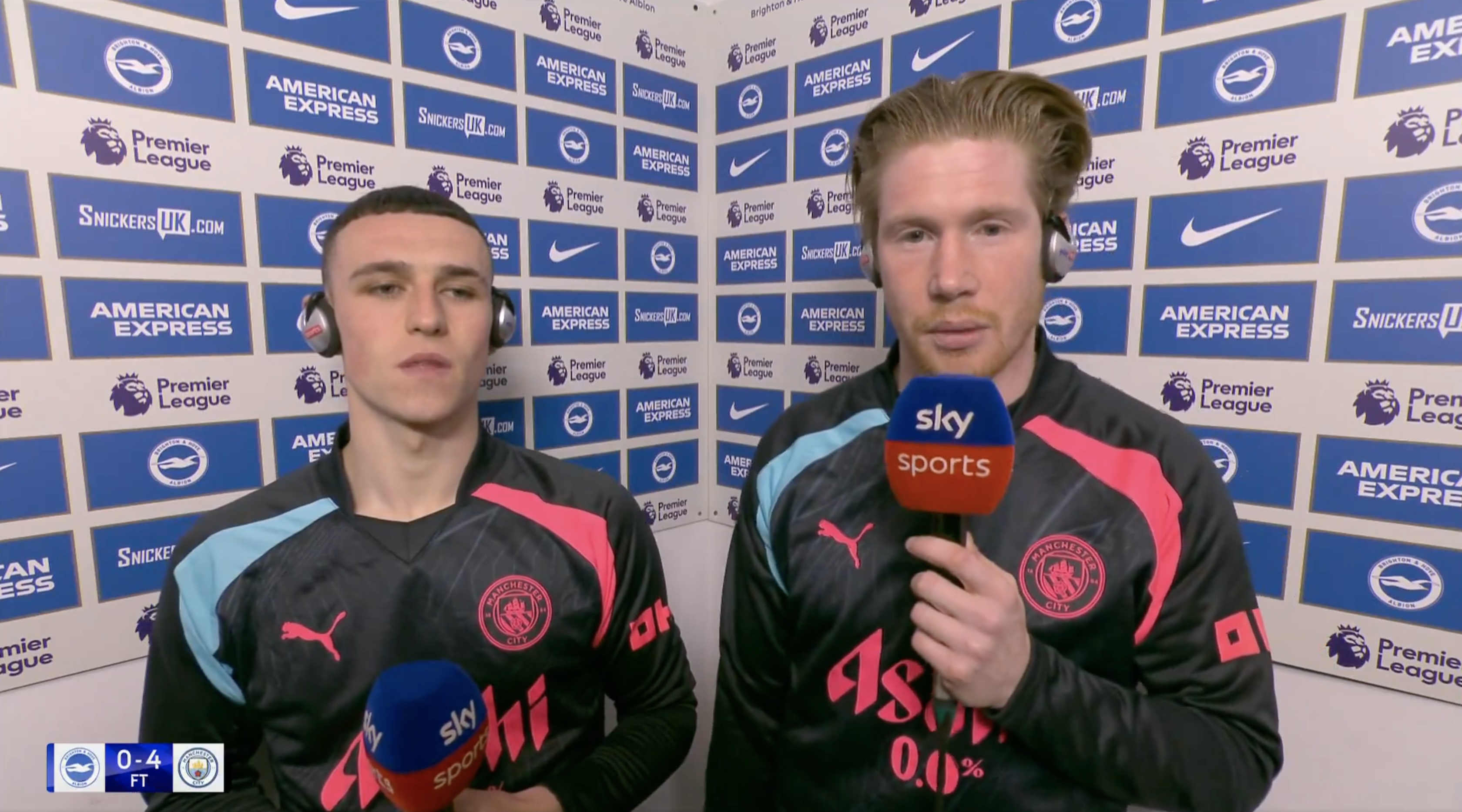 (Video) – Kevin De Bruyne and Phil Foden react to Brighton win