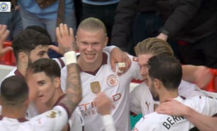 Video: Erling Haaland doubles Man City’s lead with weak foot finish