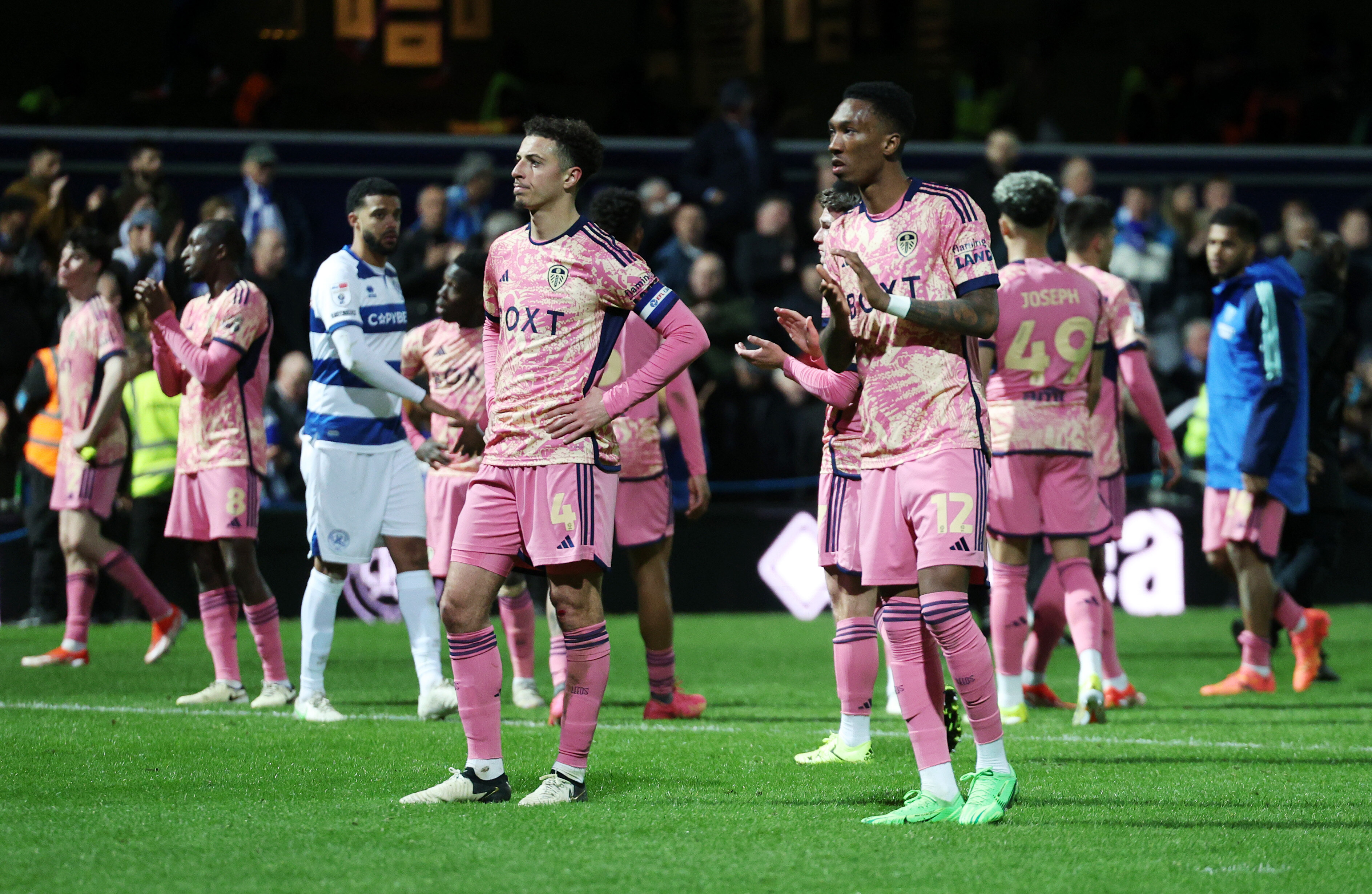 Queens Park Rangers thrash Leeds United to ensure Championship safety and confirm Leicester City's promotion to the Premier League
