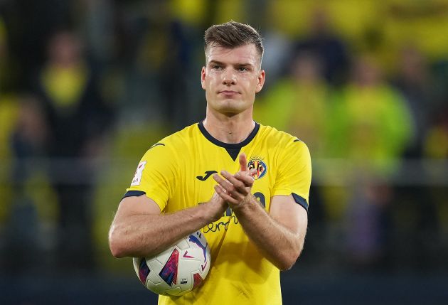 Alexander Sorloth pictured holding the match ball after scoring four goals for Villarreal in a 4-4 draw with Real Madrid in May 2024