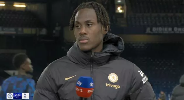 Trevoh Chalobah reacts to Chelsea's win over Tottenham.