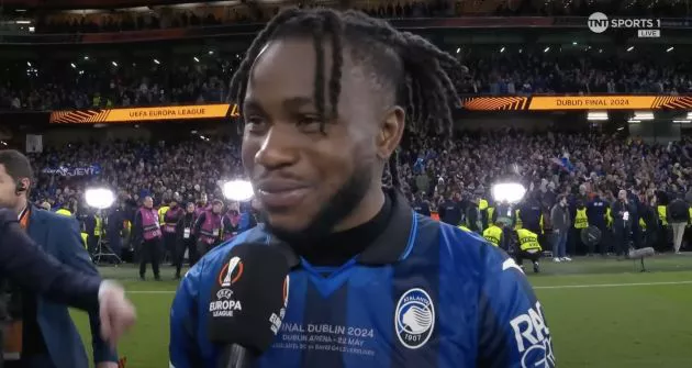 Ademola Lookman reacts to Europa League win.