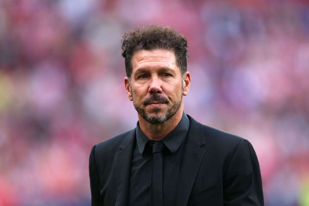 Diego Simeone, Head Coach of Atletico Madrid, looks on prior to the LaLiga EA Sports match between Atletico Madrid and CA Osasuna at Civitas Metropolitano Stadium on May 19, 2024 in Madrid, Spain.