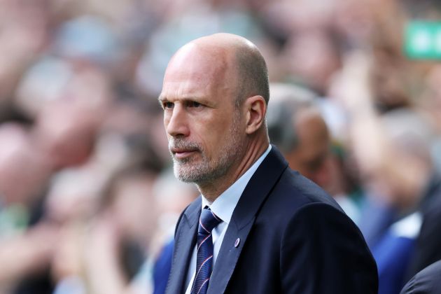 Philippe Clement, Manager of Rangers, looks on prior to the Cinch Scottish Premiership match between Celtic FC and Rangers FC at Celtic Park Stadium on May 11, 2024