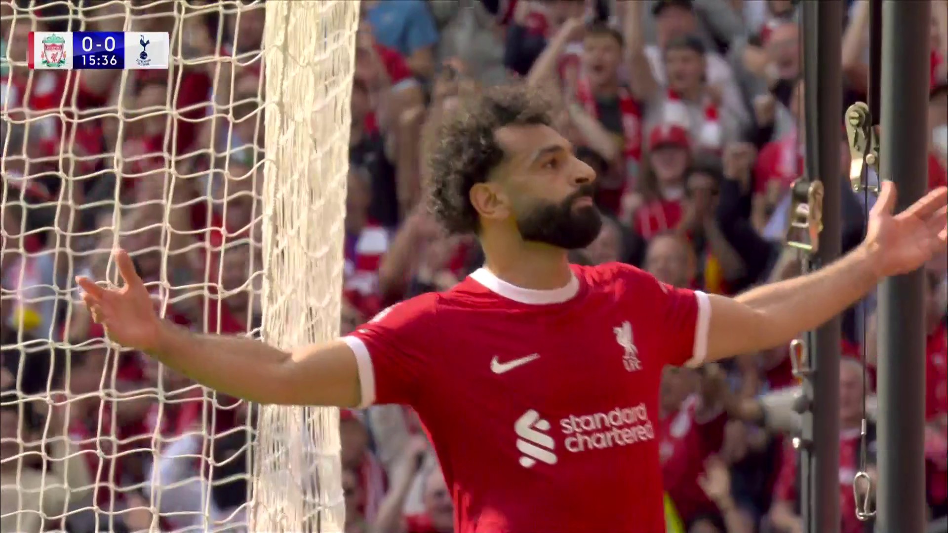 Video: Mo Salah with a lovely header to give Liverpool the lead against Tottenham