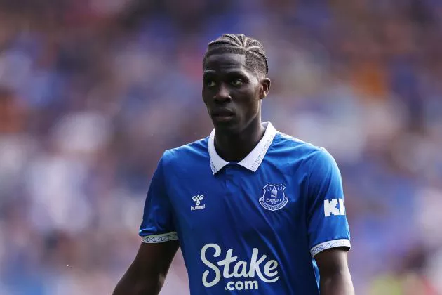 Amadou Onana of Everton looks on during the Premier League match between Everton FC and Sheffield United at Goodison Park on May 11, 2024 in Liverpool, England.