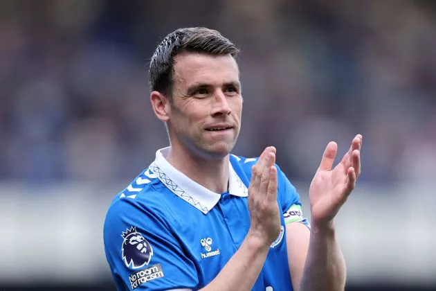 Seamus Coleman of Everton applauds the fans following the team's victory during the Premier League match between Everton FC and Sheffield United at Goodison Park on May 11, 2024