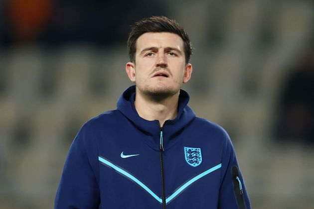 Harry Maguire of England inspects the pitch prior to the UEFA EURO 2024 European qualifier match between North Macedonia and England at National Arena Todor Proeski on November 20, 2023 in Skopje, Macedonia.