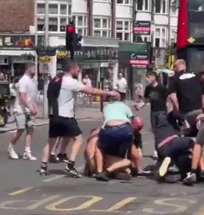 Watch: Violent brawl erupts between Manchester United and Manchester City fans in London streets before FA Cup final