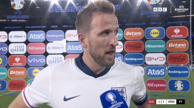 Harry Kane reacts to England win over Serbia.