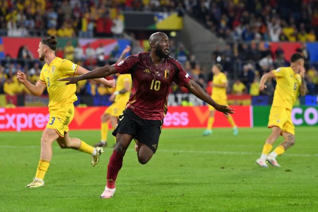 Romelu Lukaku of Belgium celebrates after scoring a goal which is later disallowed for offside following a VAR review during the UEFA EURO 2024 group stage match between Belgium and Romania at Cologne Stadium on June 22, 2024.