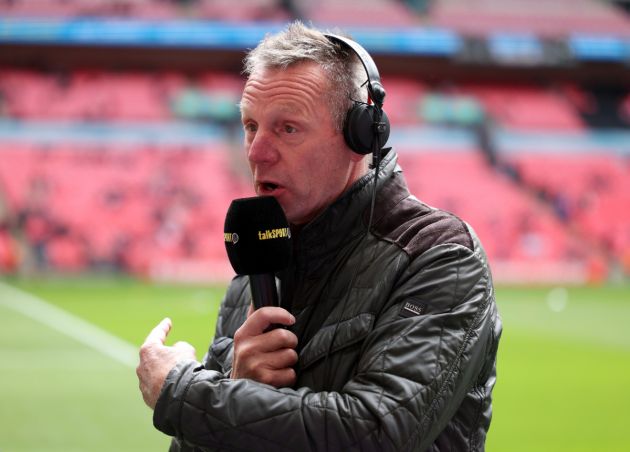 Former footballer Stuart Pearce commentating on radio during the Emirates FA Cup Semi Final match between Coventry City and Manchester United at Wembley Stadium on April 21, 2024.