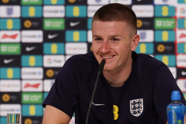 England's midfielder Adam Wharton attends a press conference ahead of the UEFA Euro 2024 European football Championship in Blankenhain, Thuringia, on June 12, 2024.