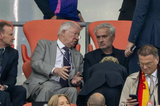 Sir Alex Ferguson and Jose Mourinho pictured at the Allianz Arena before kick off between Germany and Scotland in the opening game of Euro 2024