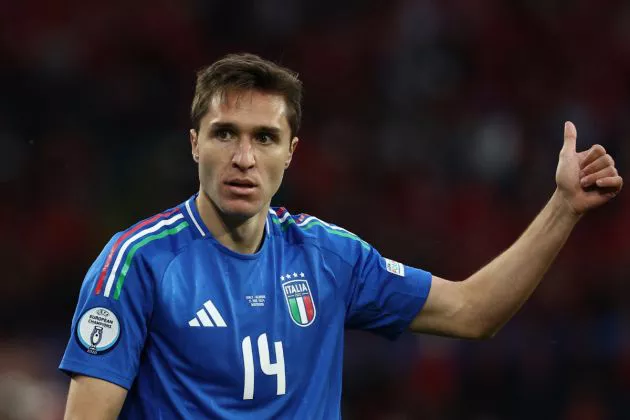 Italy's forward #14 Federico Chiesa gestures during the UEFA Euro 2024 Group B football match between Italy and Albania at the BVB Stadion in Dortmund on June 15, 2024.