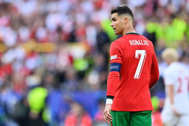Cristiano Ronaldo looks on during the UEFA Euro 2024 Group F football match between Turkey and Portugal at the BVB Stadion in Dortmund on June 22, 2024.
