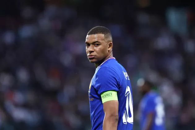 France's forward #10 Kylian Mbappe looks on during the International friendly football match between France and Luxembourg at Saint-Symphorien Stadium in Longeville-les-Metz, eastern France, on June 5, 2024.